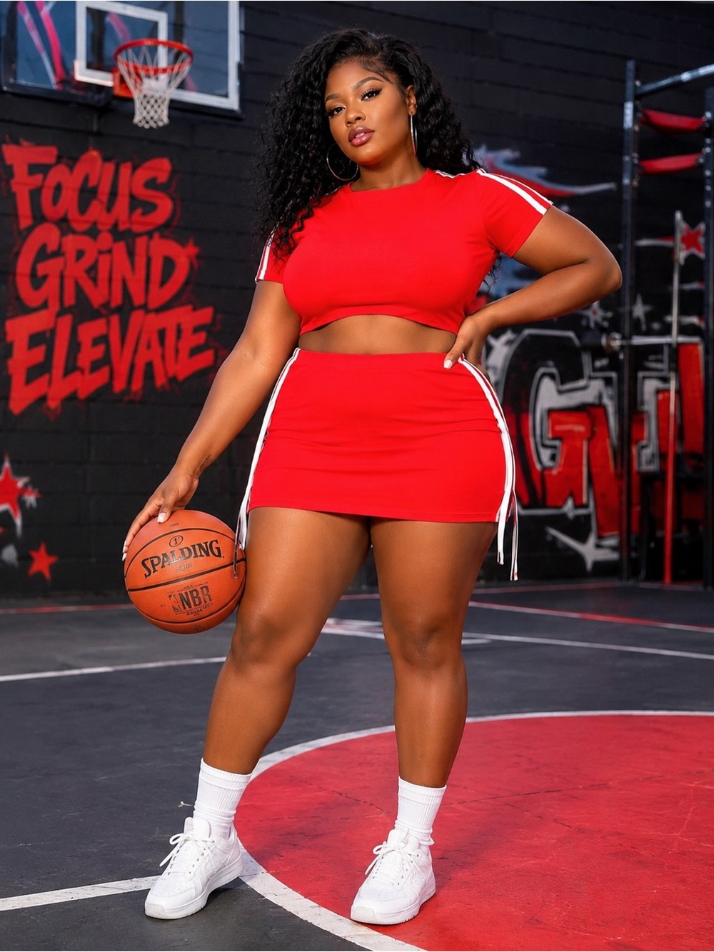 Fashion Nova Women’s Curvy 2 Piece Red Skirt Set Sporty Matching Outfit Size 1X